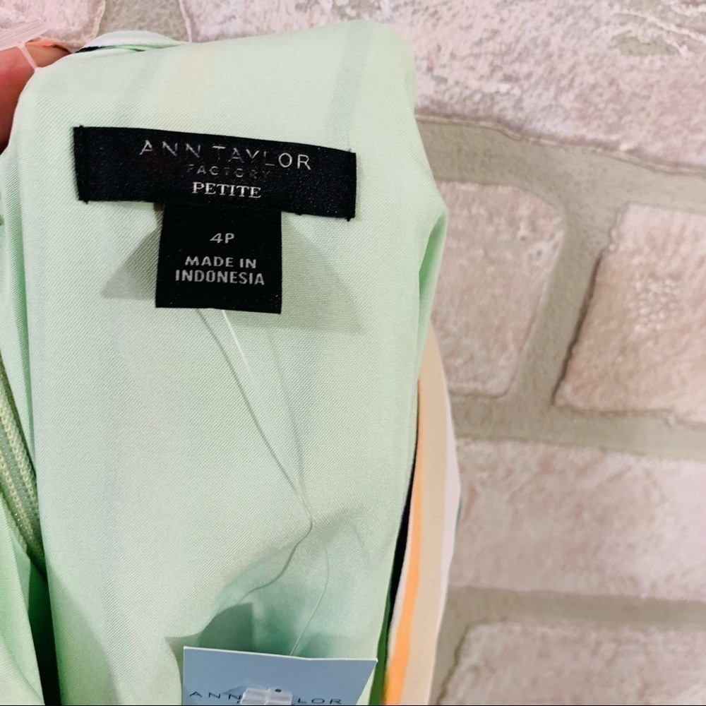 Ann Taylor Factory NWT Striped Herbal Green Halter Midi Dress Size 4P - Picture 9 of 12